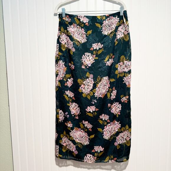 Lulus My Favorite Flower Emerald Spring Floral Midi Skirt Cottage Size Large - Picture 7 of 7